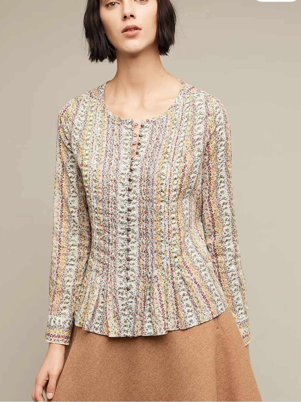 Anthropologie Maeve Gelise Multicolor Tweed Button-Front Long Sleeve Top